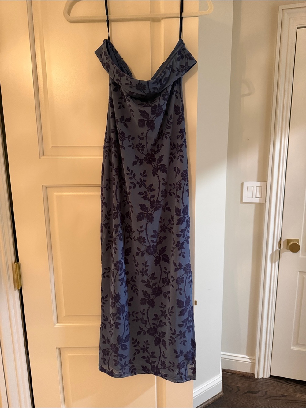 Blue Floral Slip Dress with Cowl Neck